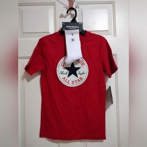 Converse All Star Boy's Red Tee & Crew Sock Set Medium 10/12 🆕